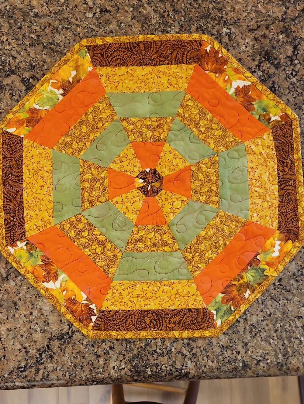 Handmade Octagonal Autumn Patchwork Table Mat - Yellow, Orange, Green, Brown